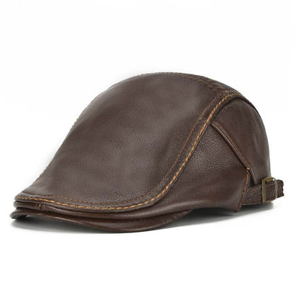 Herren echte Rindsleder Leder Baskenmütze Caps Solid Casual Warm Forward Caps verstellbar