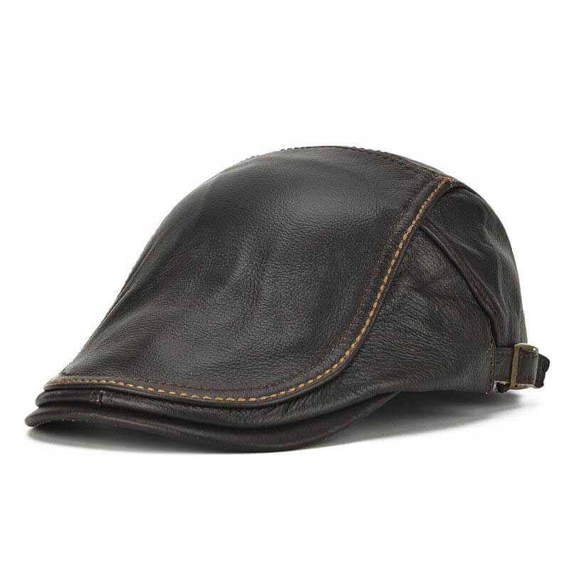 Herren echte Rindsleder Leder Baskenmütze Caps Solid Casual Warm Forward Caps verstellbar