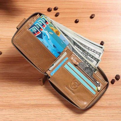 Männer RFID Antimagnetic Solid Cowhide 11 Kartenfächer Coin Bag Zipper Wallet