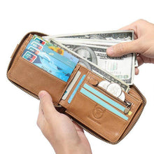 Lade das Bild in den Galerie-Viewer, Männer RFID Antimagnetic Solid Cowhide 11 Kartenfächer Coin Bag Zipper Wallet
