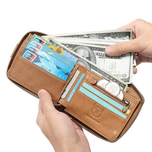 Männer RFID Antimagnetic Solid Cowhide 11 Kartenfächer Coin Bag Zipper Wallet