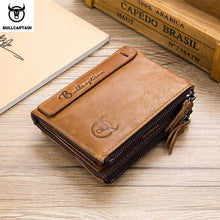 Load image into Gallery viewer, Men bullcaptain retro leather wallet leather zipper buckle short wallet card holder wallet RFID wallet QB06
