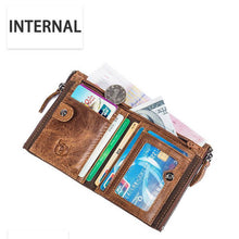Load image into Gallery viewer, Men bullcaptain retro leather wallet leather zipper buckle short wallet card holder wallet RFID wallet QB06
