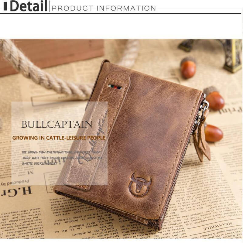 Herren BULLCAPTAIN Retro Leder Geldbörse Leder Reißverschluss Schnalle Kurz Geldbörse Kartenhalter Geldbörse RFID Geldbörse QB06