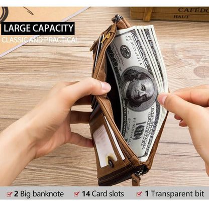 Herren BULLCAPTAIN Retro Leder Geldbörse Leder Reißverschluss Schnalle Kurz Geldbörse Kartenhalter Geldbörse RFID Geldbörse QB06