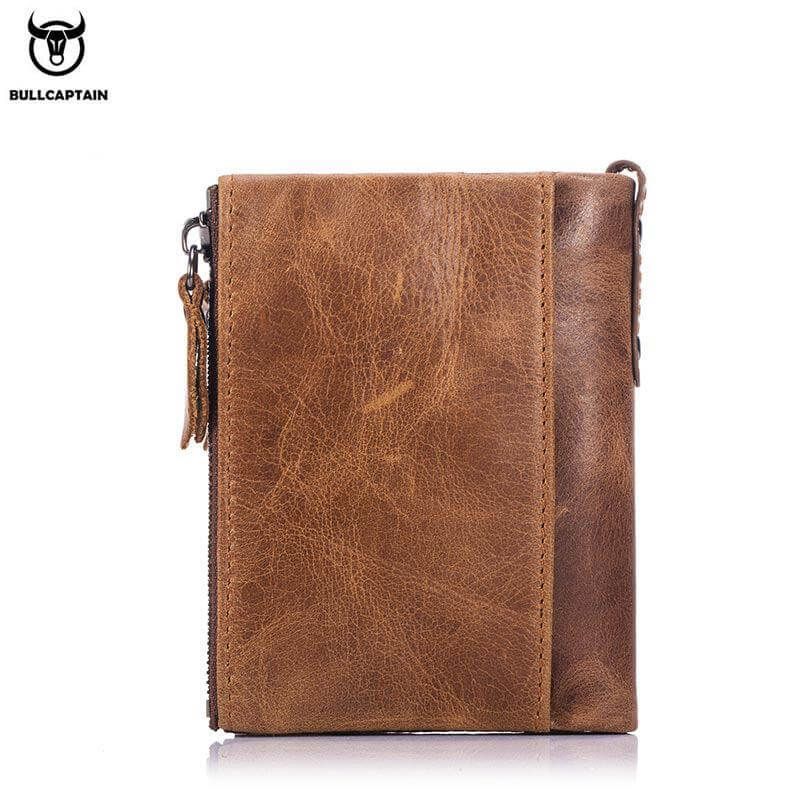 Herren BULLCAPTAIN Retro Leder Geldbörse Leder Reißverschluss Schnalle Kurz Geldbörse Kartenhalter Geldbörse RFID Geldbörse QB06