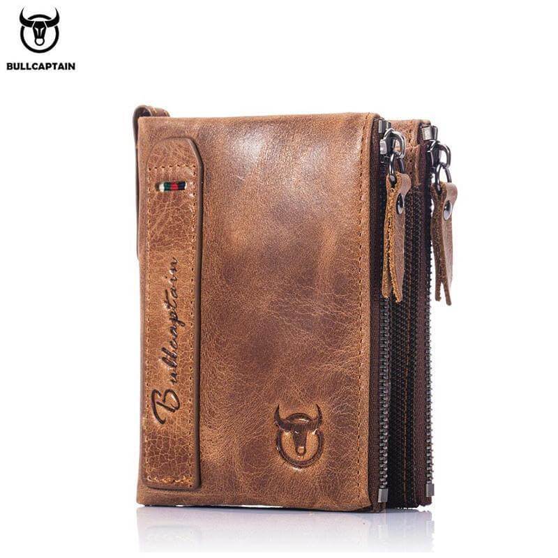 Herren BULLCAPTAIN Retro Leder Geldbörse Leder Reißverschluss Schnalle Kurz Geldbörse Kartenhalter Geldbörse RFID Geldbörse QB06