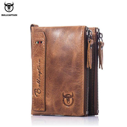 Herren BULLCAPTAIN Retro Leder Geldbörse Leder Reißverschluss Schnalle Kurz Geldbörse Kartenhalter Geldbörse RFID Geldbörse QB06