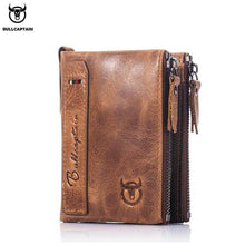 Load image into Gallery viewer, Men bullcaptain retro leather wallet leather zipper buckle short wallet card holder wallet RFID wallet QB06
