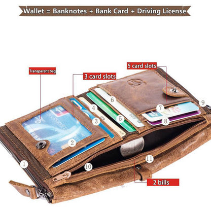 Herren BULLCAPTAIN Retro Leder Geldbörse Leder Reißverschluss Schnalle Kurz Geldbörse Kartenhalter Geldbörse RFID Geldbörse QB06