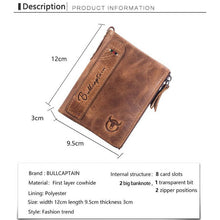 Load image into Gallery viewer, Men bullcaptain retro leather wallet leather zipper buckle short wallet card holder wallet RFID wallet QB06
