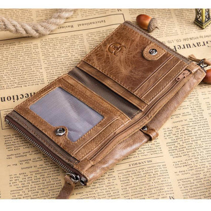 Herren BULLCAPTAIN Retro Leder Geldbörse Leder Reißverschluss Schnalle Kurz Geldbörse Kartenhalter Geldbörse RFID Geldbörse QB06