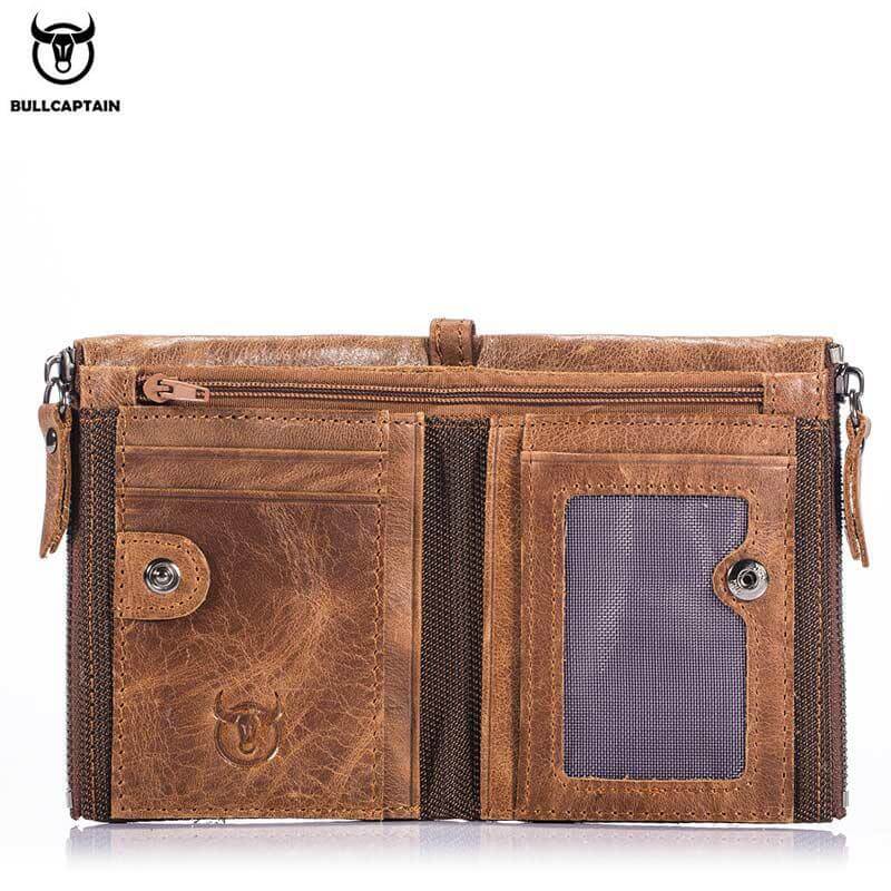 Herren BULLCAPTAIN Retro Leder Geldbörse Leder Reißverschluss Schnalle Kurz Geldbörse Kartenhalter Geldbörse RFID Geldbörse QB06