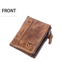 Load image into Gallery viewer, Men bullcaptain retro leather wallet leather zipper buckle short wallet card holder wallet RFID wallet QB06
