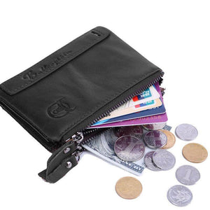Men bullcaptain retro leather wallet leather zipper buckle short wallet card holder wallet RFID wallet QB06