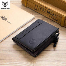 Load image into Gallery viewer, Men bullcaptain retro leather wallet leather zipper buckle short wallet card holder wallet RFID wallet QB06
