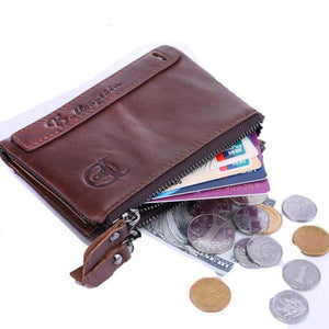 Men bullcaptain retro leather wallet leather zipper buckle short wallet card holder wallet RFID wallet QB06