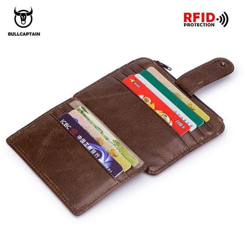 Herren BULLCAPTAIN Retro Leder Geldbörse Leder Reißverschluss Schnalle Kurz Geldbörse Kartenhalter Geldbörse RFID Geldbörse QB06