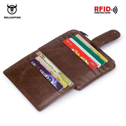 Herren BULLCAPTAIN Retro Leder Geldbörse Leder Reißverschluss Schnalle Kurz Geldbörse Kartenhalter Geldbörse RFID Geldbörse QB06