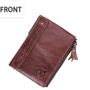 Men bullcaptain retro leather wallet leather zipper buckle short wallet card holder wallet RFID wallet QB06