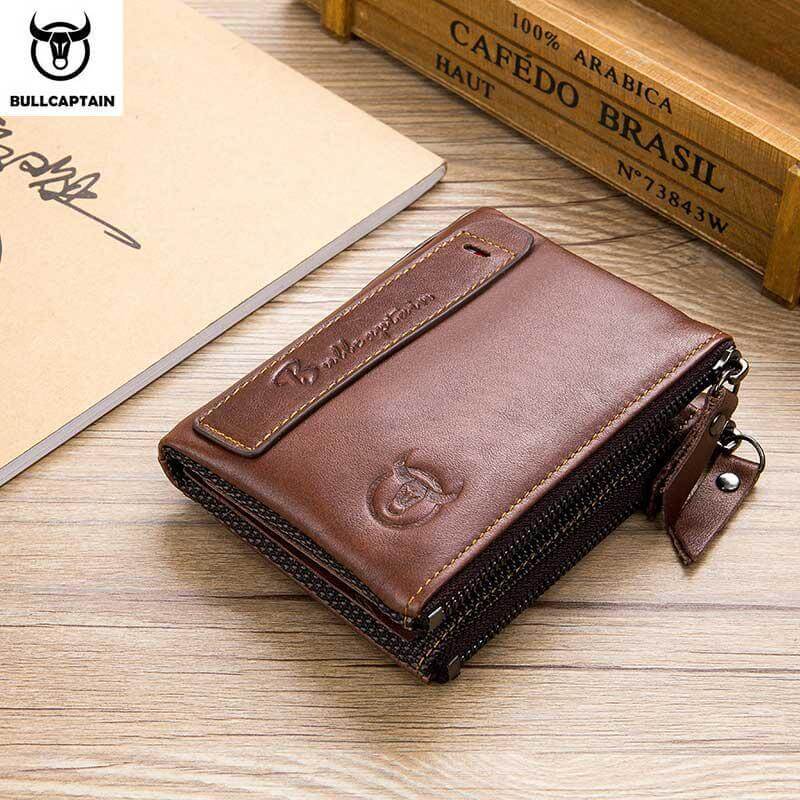 Herren BULLCAPTAIN Retro Leder Geldbörse Leder Reißverschluss Schnalle Kurz Geldbörse Kartenhalter Geldbörse RFID Geldbörse QB06