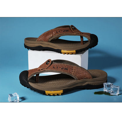Lederschuhe Herren Sandalen Herren Flip Flops Herren Freizeitschuhe Klassische Massage Strand Hausschuhe Anti-Rutsch