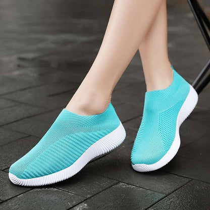Frauen Elastische Socken Schuhe Sport Casual Leichte Flache Fliegen Gewebte Slip-on