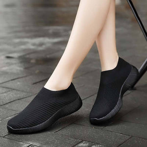 Frauen Elastische Socken Schuhe Sport Casual Leichte Flache Fliegen Gewebte Slip-on