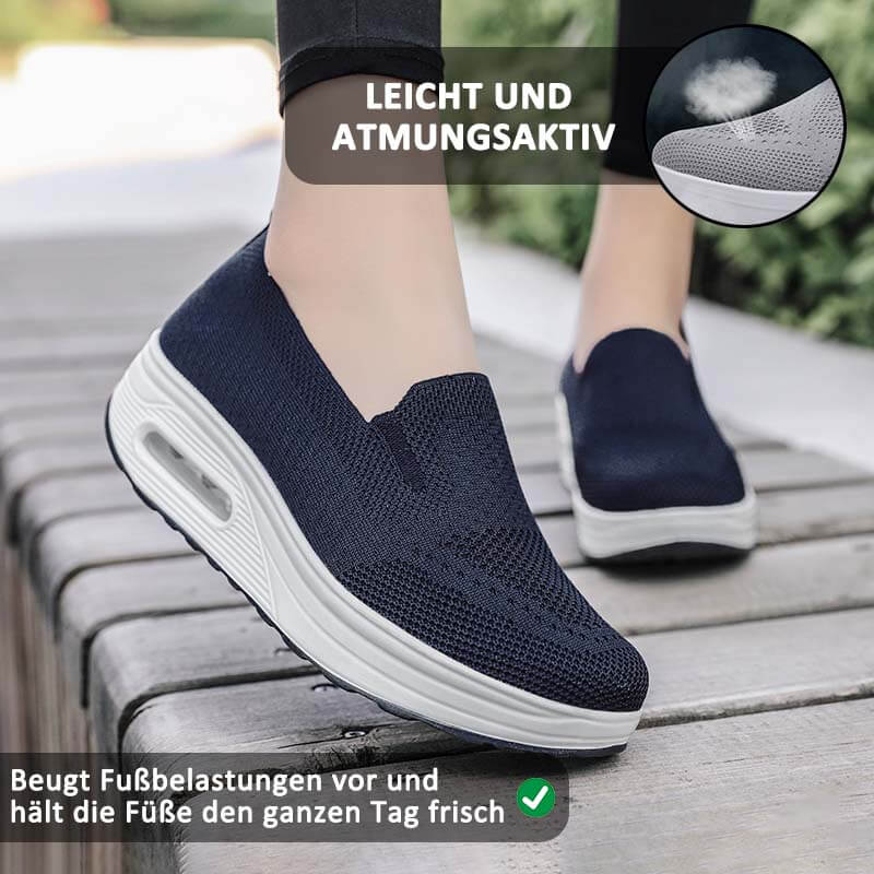 Damen Slip-on Dicksohlen Höhenverstärkende Luftkissen Sportschuhe Flying Knit Atmungsaktive Freizeitschuhe