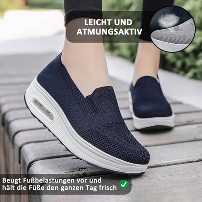 Damen Slip-on Dicksohlen Höhenverstärkende Luftkissen Sportschuhe Flying Knit Atmungsaktive Freizeitschuhe