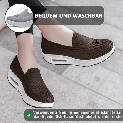 Damen Slip-on Dicksohlen Höhenverstärkende Luftkissen Sportschuhe Flying Knit Atmungsaktive Freizeitschuhe