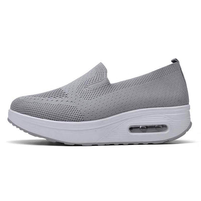 Damen Slip-on Dicksohlen Höhenverstärkende Luftkissen Sportschuhe Flying Knit Atmungsaktive Freizeitschuhe