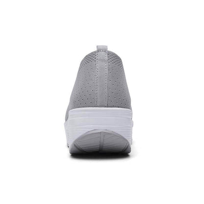 Damen Slip-on Dicksohlen Höhenverstärkende Luftkissen Sportschuhe Flying Knit Atmungsaktive Freizeitschuhe
