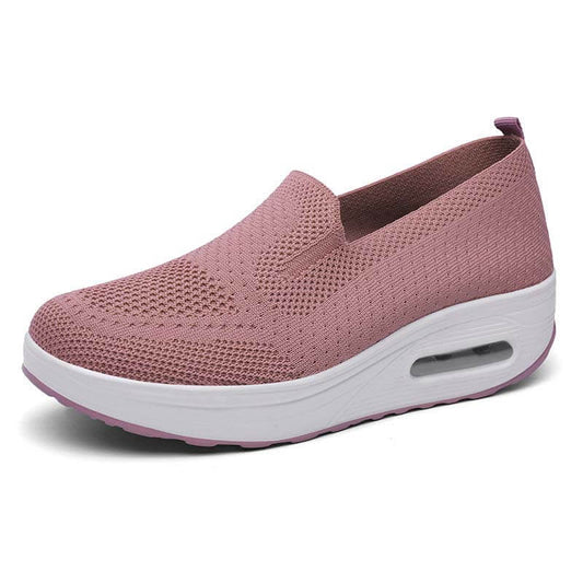 Damen Slip-on Dicksohlen Höhenverstärkende Luftkissen Sportschuhe Flying Knit Atmungsaktive Freizeitschuhe