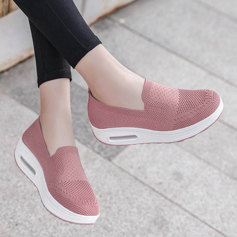 Damen Slip-on Dicksohlen Höhenverstärkende Luftkissen Sportschuhe Flying Knit Atmungsaktive Freizeitschuhe
