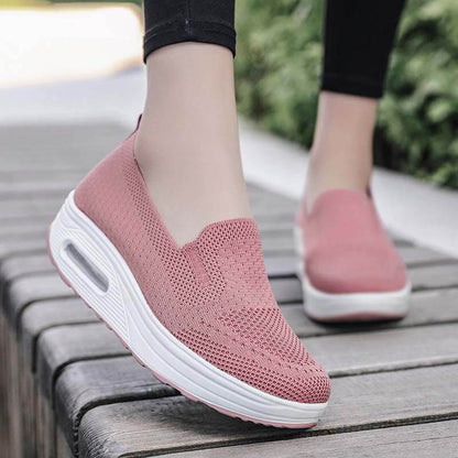 Damen Slip-on Dicksohlen Höhenverstärkende Luftkissen Sportschuhe Flying Knit Atmungsaktive Freizeitschuhe
