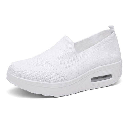 Damen Slip-on Dicksohlen Höhenverstärkende Luftkissen Sportschuhe Flying Knit Atmungsaktive Freizeitschuhe