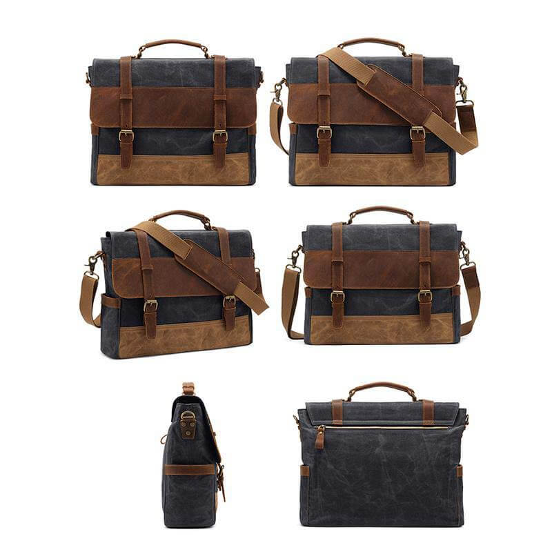 Herren-Umhängetasche aus Ölwachs-Canvas aus Leder mit Crazy Horse-Umhängetasche aus Leder mit Computer-Aktentasche und Retro-Umhängetasche