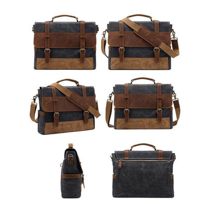 Herren-Umhängetasche aus Ölwachs-Canvas aus Leder mit Crazy Horse-Umhängetasche aus Leder mit Computer-Aktentasche und Retro-Umhängetasche
