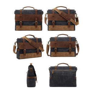 Herren-Umhängetasche aus Ölwachs-Canvas aus Leder mit Crazy Horse-Umhängetasche aus Leder mit Computer-Aktentasche und Retro-Umhängetasche