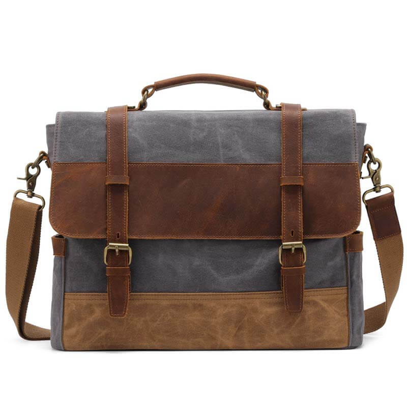 Herren-Umhängetasche aus Ölwachs-Canvas aus Leder mit Crazy Horse-Umhängetasche aus Leder mit Computer-Aktentasche und Retro-Umhängetasche