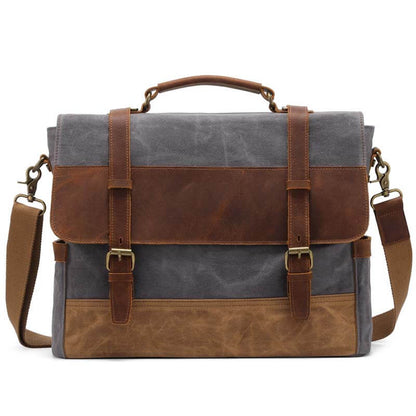 Herren-Umhängetasche aus Ölwachs-Canvas aus Leder mit Crazy Horse-Umhängetasche aus Leder mit Computer-Aktentasche und Retro-Umhängetasche
