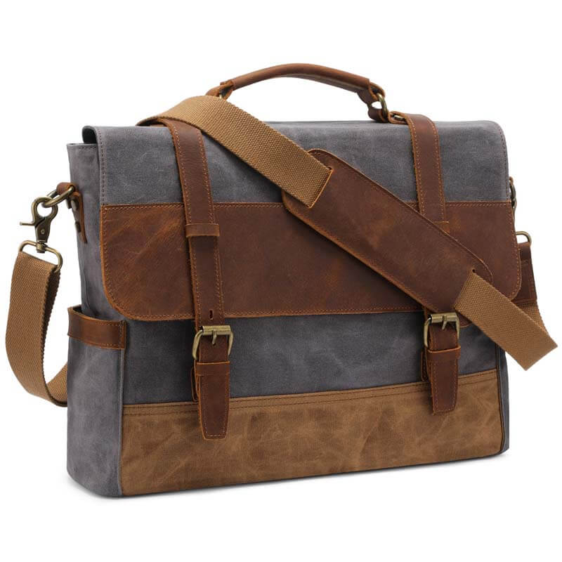 Herren-Umhängetasche aus Ölwachs-Canvas aus Leder mit Crazy Horse-Umhängetasche aus Leder mit Computer-Aktentasche und Retro-Umhängetasche