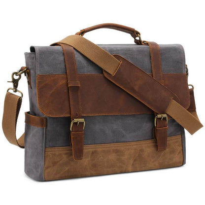 Herren-Umhängetasche aus Ölwachs-Canvas aus Leder mit Crazy Horse-Umhängetasche aus Leder mit Computer-Aktentasche und Retro-Umhängetasche
