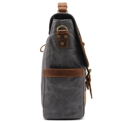 Herren-Umhängetasche aus Ölwachs-Canvas aus Leder mit Crazy Horse-Umhängetasche aus Leder mit Computer-Aktentasche und Retro-Umhängetasche