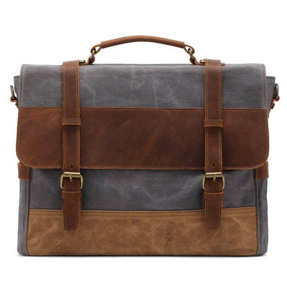 Herren-Umhängetasche aus Ölwachs-Canvas aus Leder mit Crazy Horse-Umhängetasche aus Leder mit Computer-Aktentasche und Retro-Umhängetasche