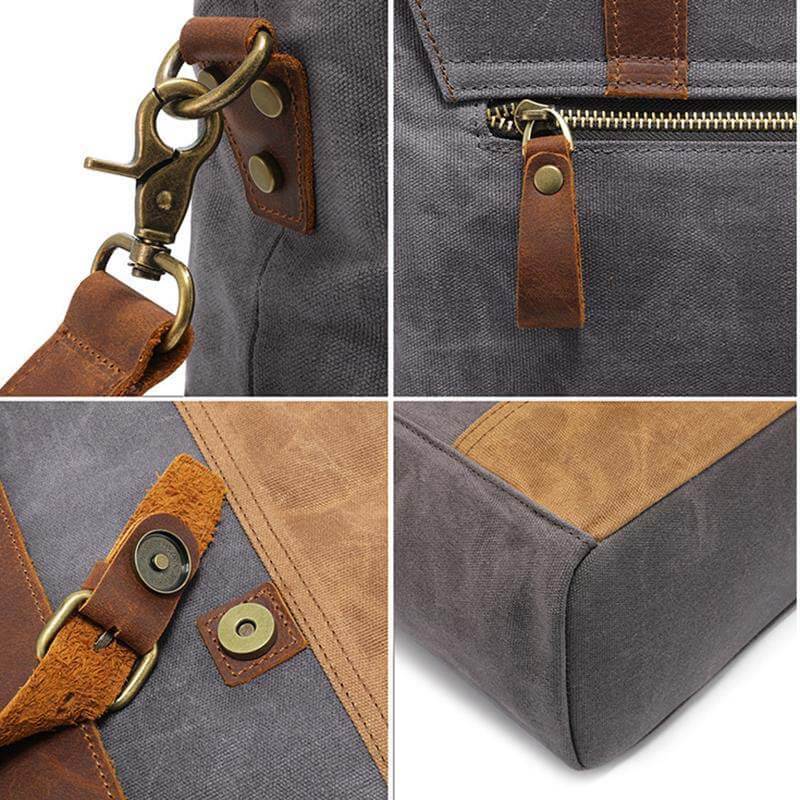 Herren-Umhängetasche aus Ölwachs-Canvas aus Leder mit Crazy Horse-Umhängetasche aus Leder mit Computer-Aktentasche und Retro-Umhängetasche