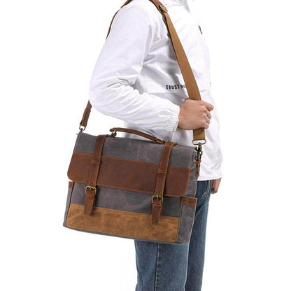 Herren-Umhängetasche aus Ölwachs-Canvas aus Leder mit Crazy Horse-Umhängetasche aus Leder mit Computer-Aktentasche und Retro-Umhängetasche