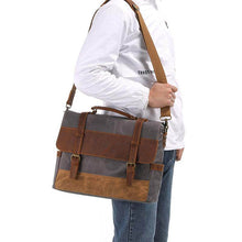 Lade das Bild in den Galerie-Viewer, Herren-Umhängetasche aus Ölwachs-Canvas aus Leder mit Crazy Horse-Umhängetasche aus Leder mit Computer-Aktentasche und Retro-Umhängetasche
