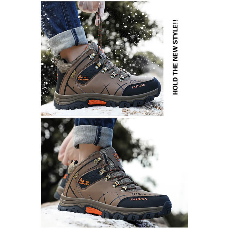 Herren Wasserdichte Leder Turnschuhe Super Warm Outdoor High-Top Wanderschuhe Arbeitsschuhe Winter Schneeschuhe
